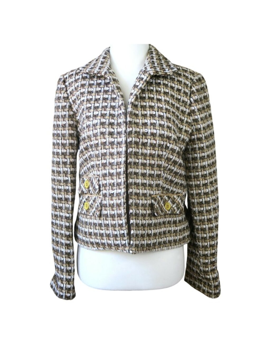 Chico’s Tweed Crop Jacket Size 0 (4) - Sparkly Lined Open‑Front Blazer